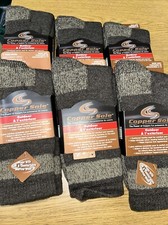 OUTDOOR THERMAL Boot Crew COPPER SOLE SOCKS MERINO WOOL Large 6 pack Brown Gray