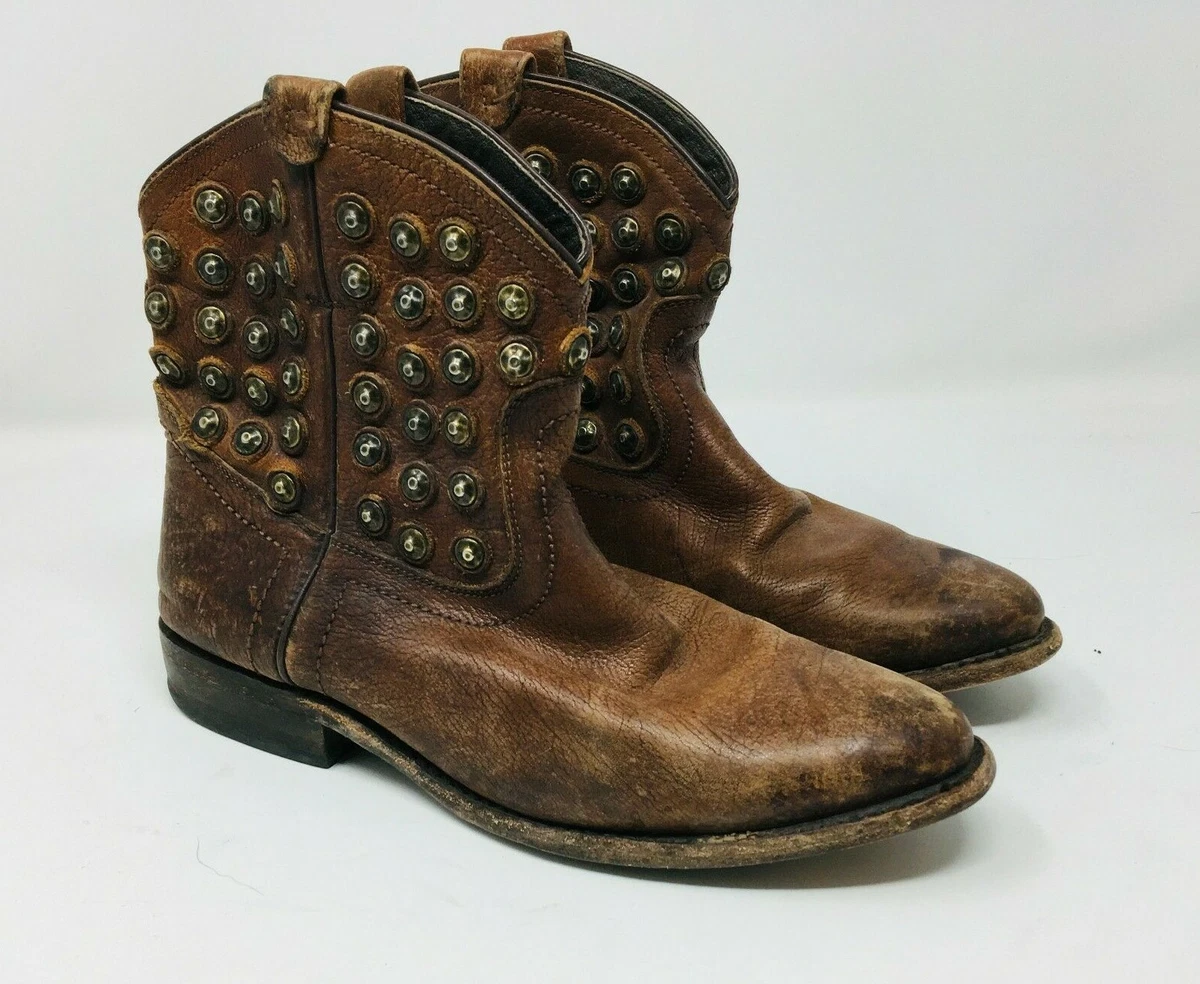 FRYE Women s 6.5 Wyatt Studded harness leather boots brown Booties ankle