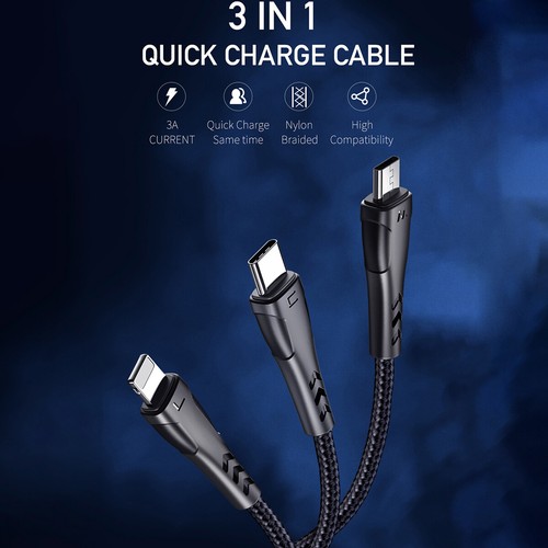 MCDODO 3in1 Micro USB Charging Type-C Fast Charging Charger Cable for iPhone - Picture 2 of 12