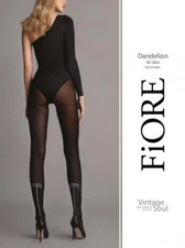 FIORE DANDELION FLOWERY STEM 40 DEN TIGHTS PANTYHOSE 3 SIZES BLACK  AND WHITE