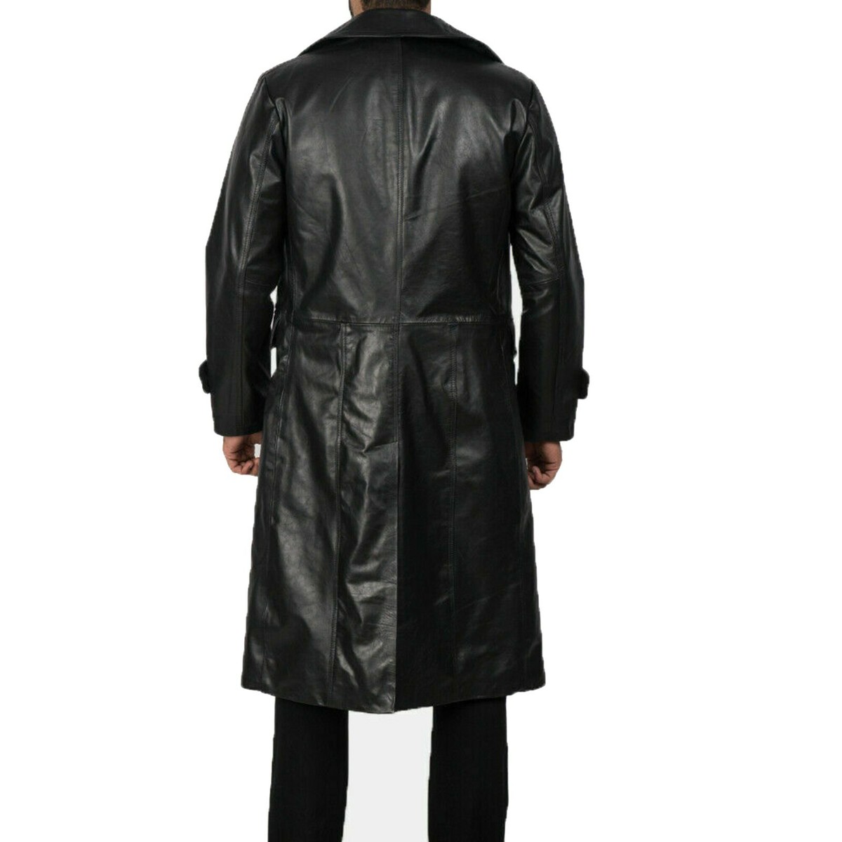Men's Real Leather Black Trench Knee Length Duster Coat | eBay
