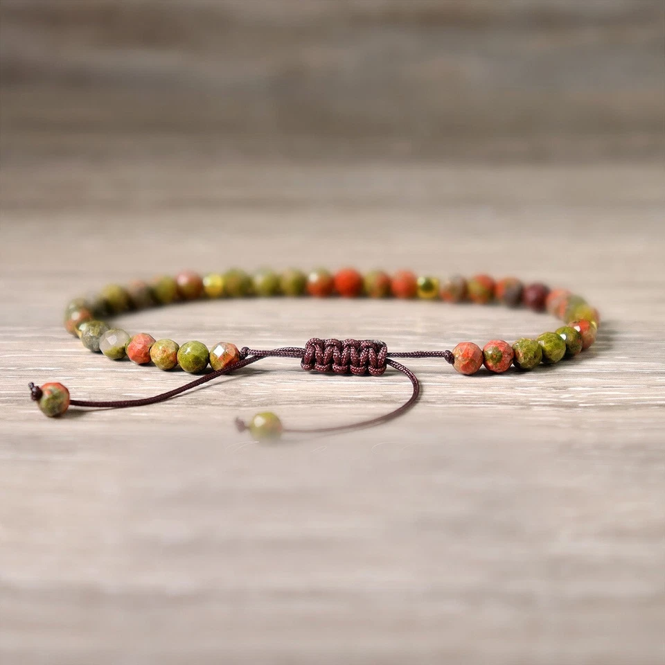 Pulsera delicada con cuentas facetadas de piedras preciosas de cristal Unakita de 4 mm Reiki regalos de curación Foto 4 de 4