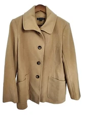 Preston & York Pea Coat Womens 12 80% Wool Tan Jacket Pockets