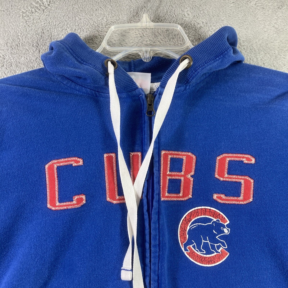 Vintage Majestic Chicago Cubs Hoodie Medium Blue Full Zip Baseball Sweatshirt LS View 3
