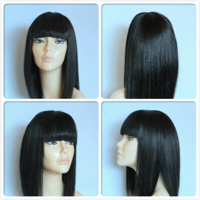 HIGH HEAT RESISTANT HAIR SMOOTH FRINGE OFF BLACK LADY WOMENS DAILY FULL WIG UK