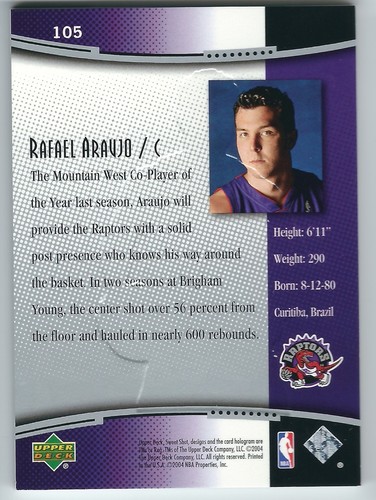 2004-2005 Sweet Shot Basketball Rafael Aravjo Toranto Raptors Base RC #0517/1250 - Picture 2 of 2