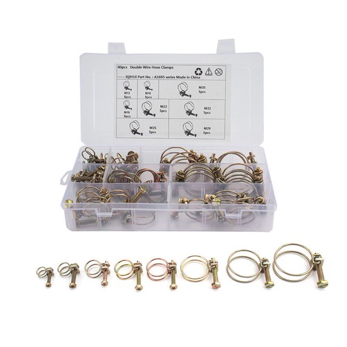 Kit de montaje apretado de perno de tornillo clip de tubo abrazaderas de manguera de doble alambre de hierro de 40 piezas con caja - Imagen 13 de 17