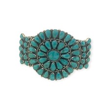Sterling Silver Large Blue Turquoise Flower Cluster Cuff Bracelet