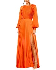 Mac Duggal Pleated High Neck Raglan Long Sleeve Side Slit Gow Women's 2