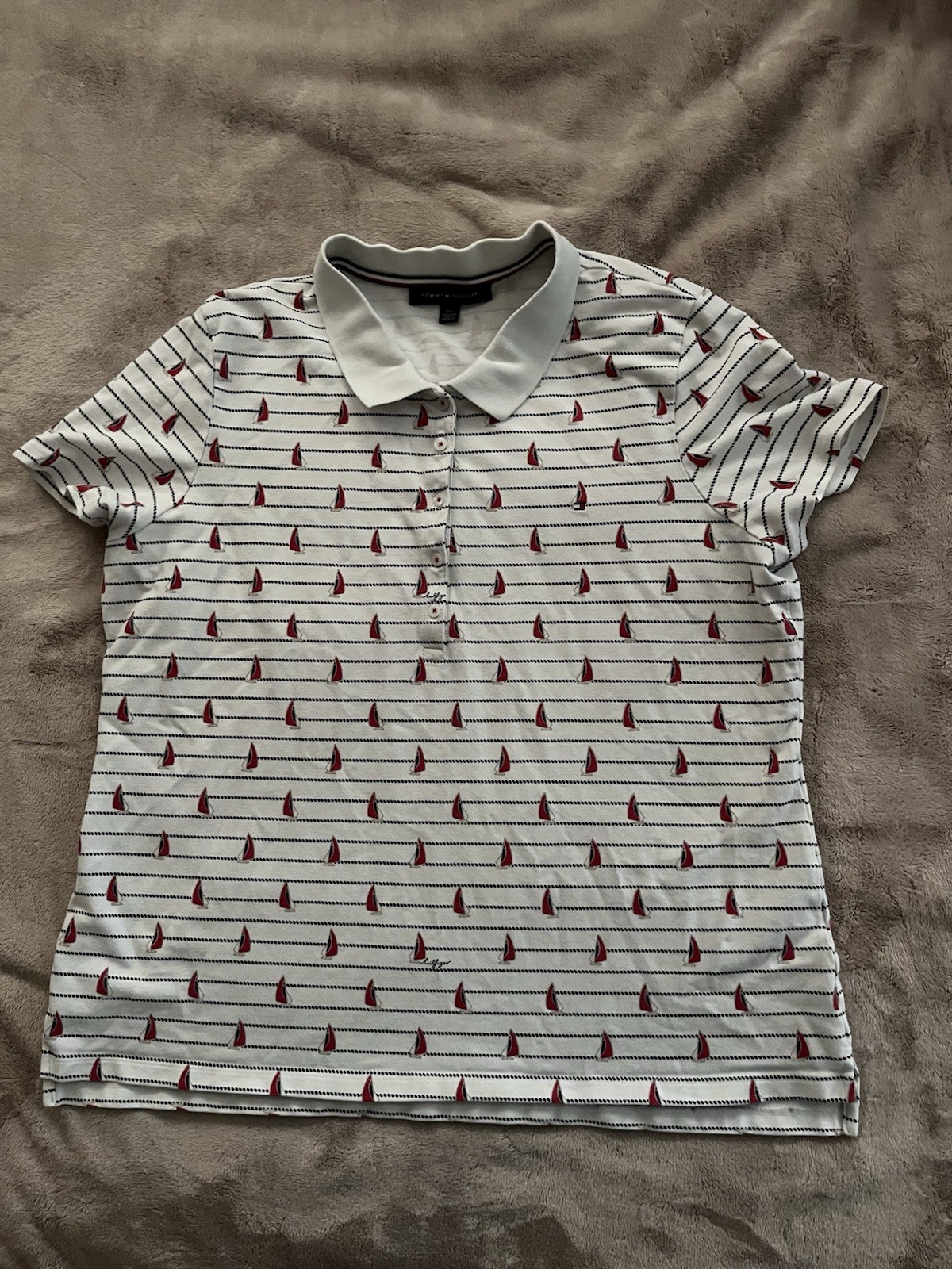 Women’s Tommy Hilfiger Polo Shirt XXL Boat Nautical Theme Red White Blue