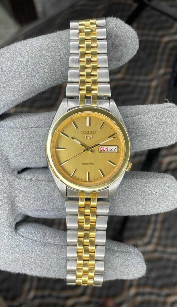 Two Tone Seiko 5 Cal 7s27 Automatic Stainless Steel Wristwatch