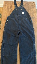 Vintage Carhart Overalls 42x30 BIB Black Double Knee Insulated Winter Made USA