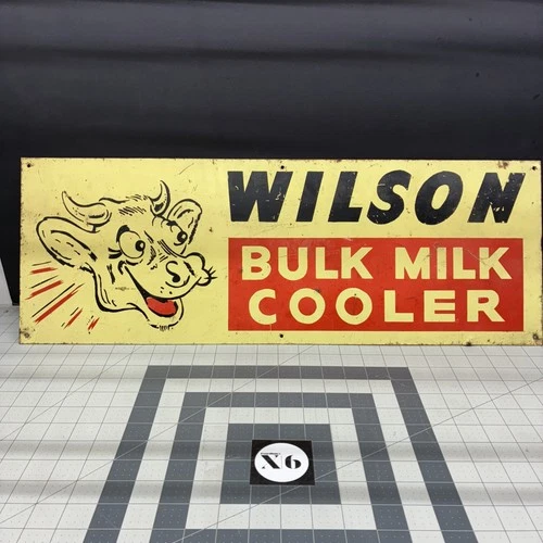 ￼ Wilson bulk milk cooler sign, vintage 1950s, steel porcelain Coated Sign