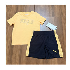 PUMA Baby Boys 2-Piece Outfit Set 18M Yellow Navy Shirt and Shorts New