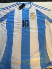 Lionel Messi Soccer Jersey #10 White Blue Stripes Size XXL