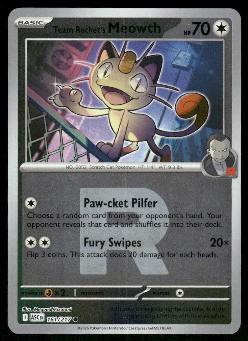Pokemon Ascended Heroes Team Rocket's Meowth (Team Rocket) 161/217 Holo NM/M
