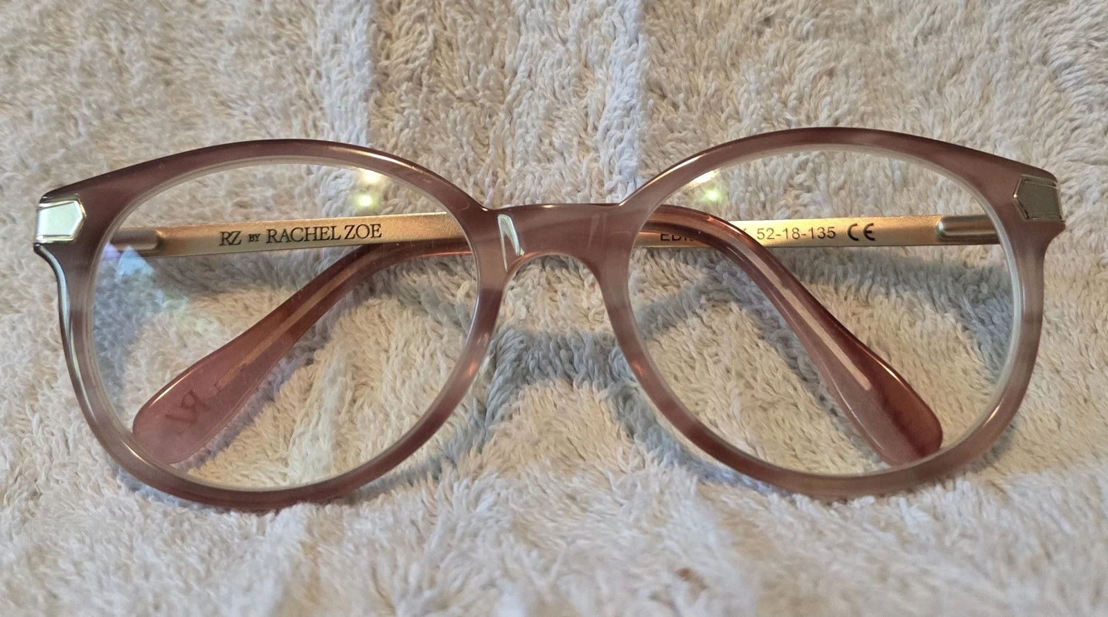 RACHEL ZOE Edie Pink Full Rim Eyeglass Frames With Goldtone Stems 52 18 135 Case