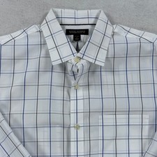 Banana Republic Mens Non-Iron Classic Fit Windowpane Dress Shirt White Blue L