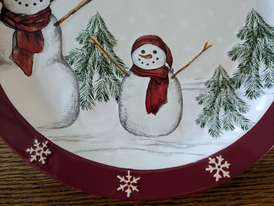 St Nicholas Square Yuletide Snowman Cookie Plate 13" Festive Christmas Decor - Image 2 of 4