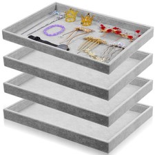 4 Pack Gray Velvet Stackable Jewelry Tray Showcase Display - 13.78 x 9.45 x 1...