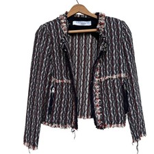 IRO Paris Inland Tweed Stripe Frayed Cotton Jacket Size 40