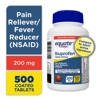 New Equate Ibuprofen Tablets, 200 mg, Pain Reliever and Fever Reducer, 500 Count