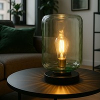 Tischlampe Tischleuchte Nachttischlampe GrüN Klar Retro Wohnzimmerlampe H 32,5Cm