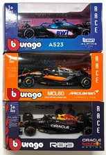Lot of 3: BBURAGO F1 BWT ALPINE A524 #10 & 31, Mclaren McL60 #4, RB19 #1 & 11