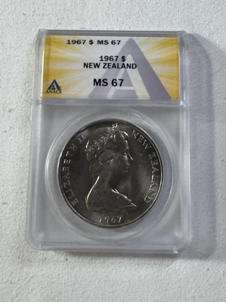 1967 New Zealand 1 Dollar Graded MS 67 by ANACS - Image 4 of 4