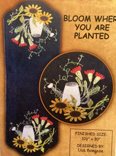 PATTERN Wool Felt Sunflowers Watering Can Table Runner NEW Primitive Gatherings