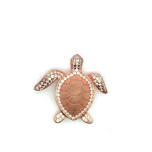 Authentic .925 Sterling Silver, Rose Gold Plated, CZ Turtle Pendant, 3.6g