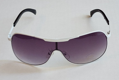 Sonnenbrille weiß Metall mit Seitenschutz großes Schild Designer Retro Unisex UV400