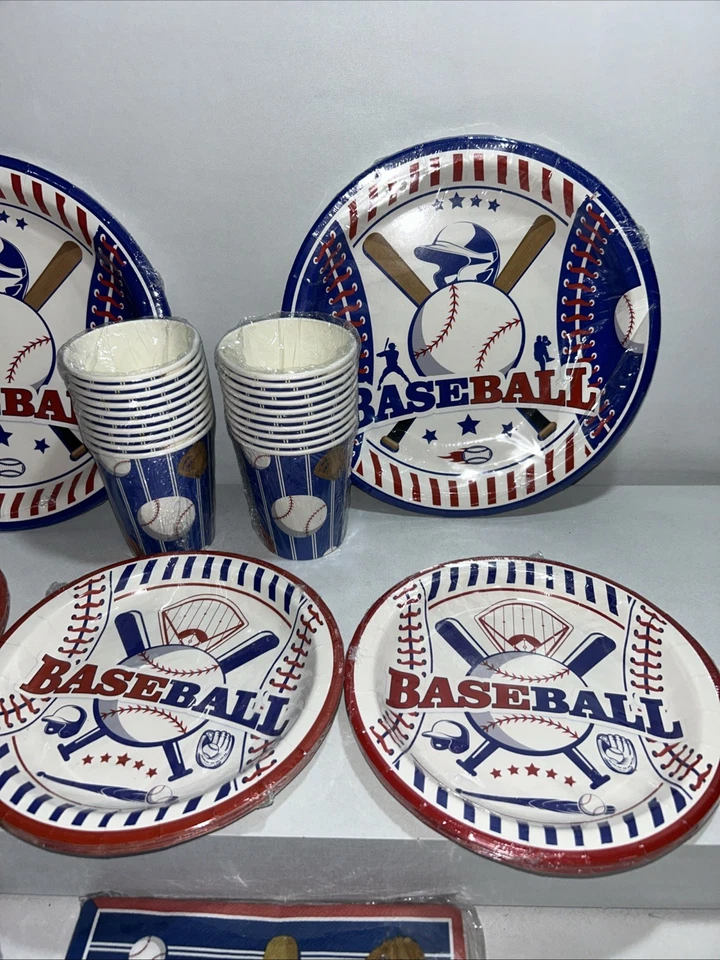 Suprimentos temáticos de beisebol para festas, pratos, guardanapos, copos, balões todos selados  - Imagem 2 de 4