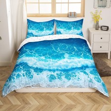 Ocean Wave Comforter Cover Queen Size Kids Beach Theme Bedding Set for Boys G...