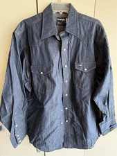 Vintage Wrangler Denim Pearl Snap Shirt Sz 17 34