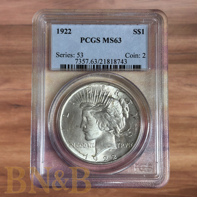 1922 Peace Silver Dollar PCGS MS63 Full Luster