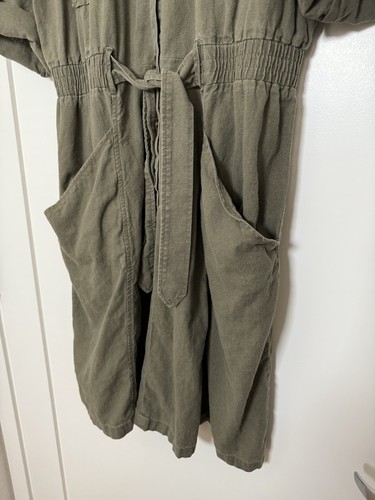 Vestido Camisa Militar Calvin Klein Talla 12 Verde Oliva Lino Utilitario Cinturón Safari - Imagen 3 de 13