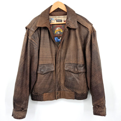 VTG Adventure Bound By Wilson World Map Lined Brown Leather Bomber Jacket Large