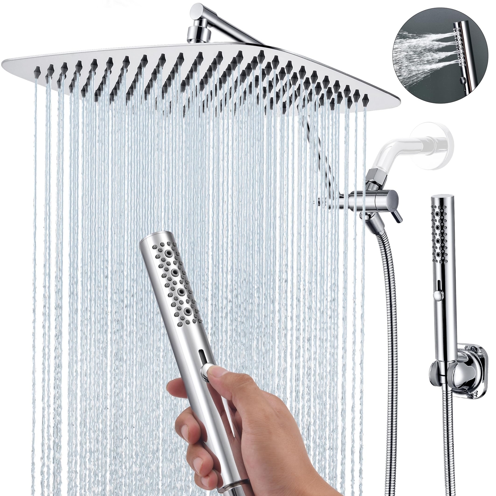 12 Inches Metal Shower Heads with Multifunction Handheld Spray Combo, Rain Sh...