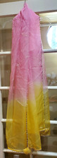Shawl Wrap Saree Sari Pink Yellow w/ gold trim embellishment sheer approx 4'x42"