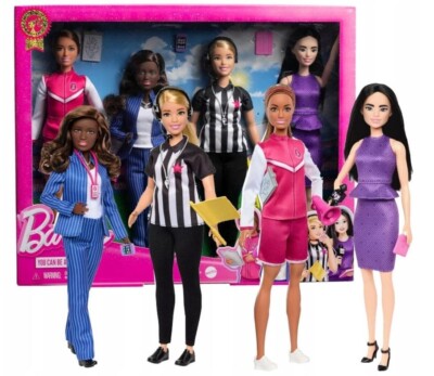 BARBIE DOLL WORLD OF SPORTS SET OF 4 DOLLS coach referee reporter manager GKT80