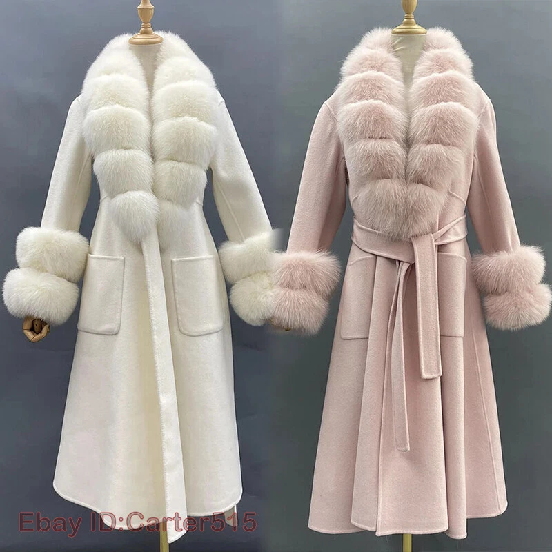 OFF WHITE Cappotto donna lana 100% vera pelliccia collo polsino lungo invernale giacca outwear parka