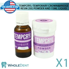 Tempcryl Temporary Crown Bridge Resin Powder 25g Liquid 15ml Shades Dental Lab