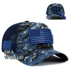 USA Flag Hat Tactical Military Mesh Detachable Patch Baseball Cap- Navy Camo