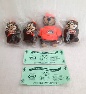 RARE 1997 A&W BEARS W/TWO $1 COUPONS NEVER OPENED NIP VINTAGE