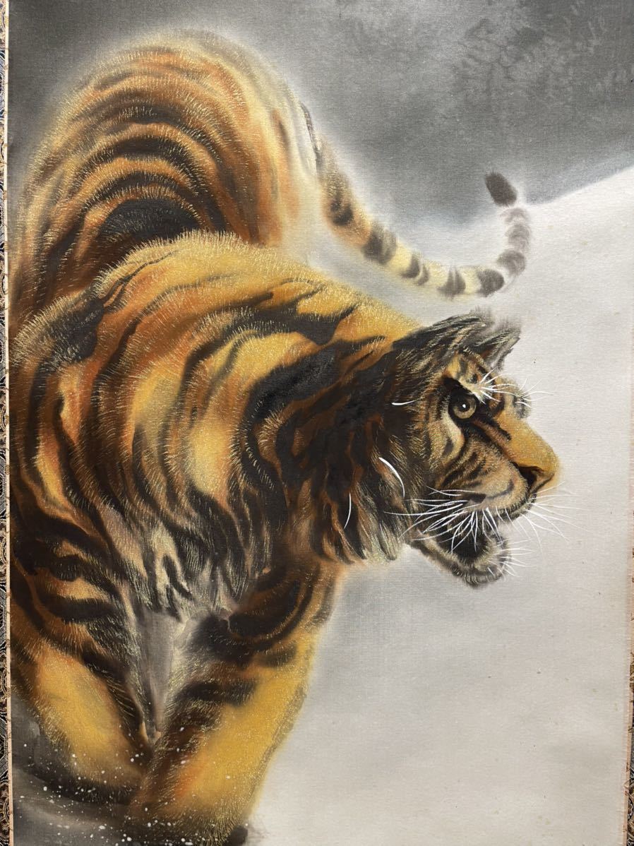 JAPANESE PAINTING BIG HANGER SCROLL Japan ART TIGER VINTAGE OLD