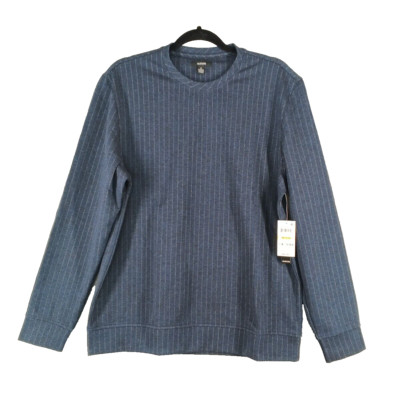NWT $65 ALFANI Men Pinstripe Sweatshirt MEDIUM Blue Rayon Blend Pullover Crew
