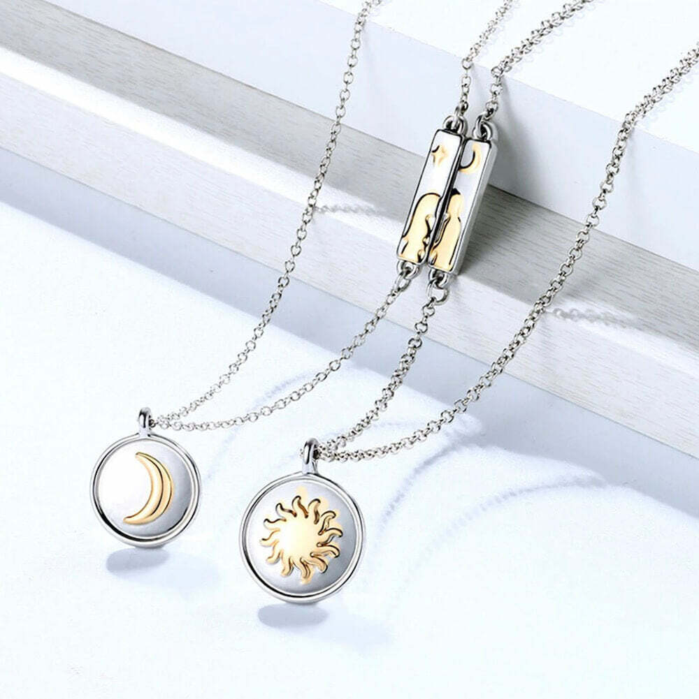 Couple Magnetic Necklace Sun Moon Pendant Charm Lovers Distance FREE Gift  Bag
