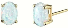 Real 2.00 Carat Opal Oval Shape Stud Earrings 14K Yellow Gold 7mm Push Back