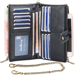 Soft Black Vegan Leather Chain Wallet Billfold Long Chain Motorcycle Biker Purse